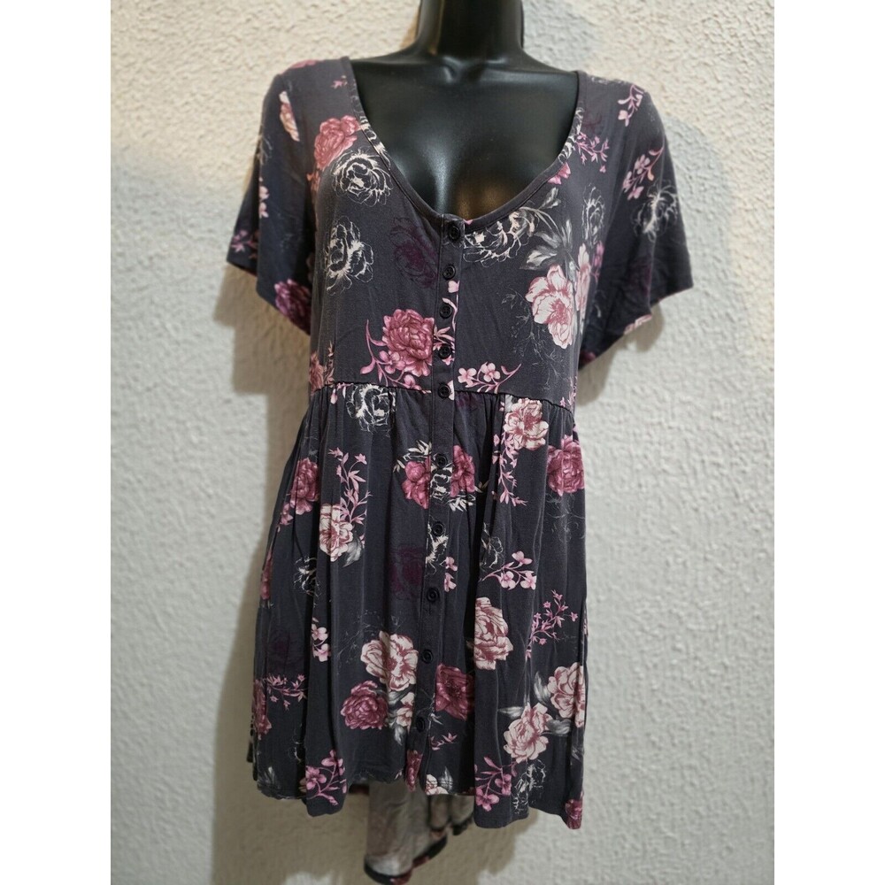 Torrid Sz 1 X Womens BABY DOLL Plus Black  Floral‎ BOHO COTTAGECORE